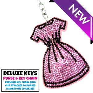 DeLuxe Keys Rhinestone Keychain/Purse Chain-Pink Dress